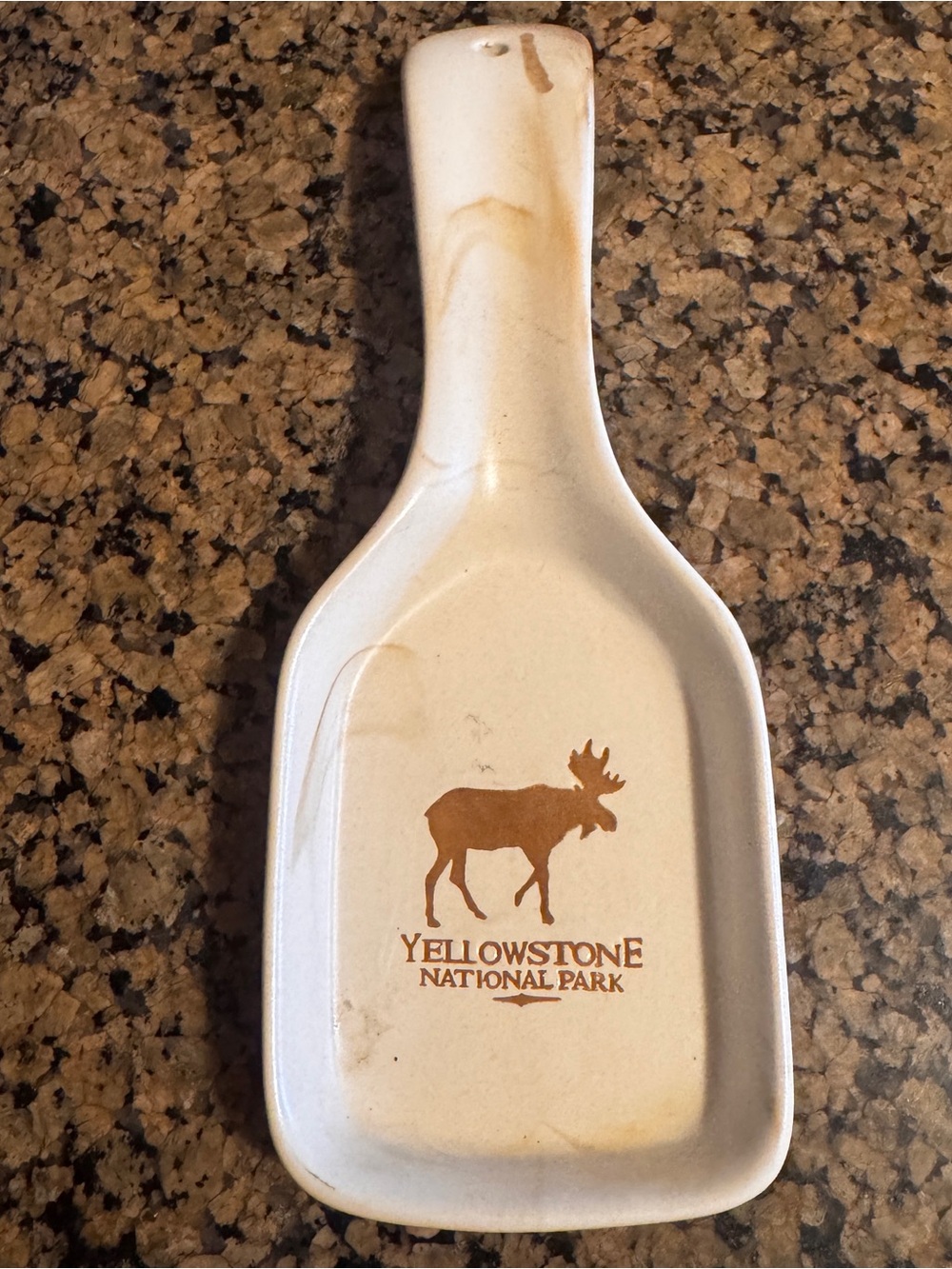 Cream Ceramic Yellowstone National Park Spoon Rest with Moose Logo